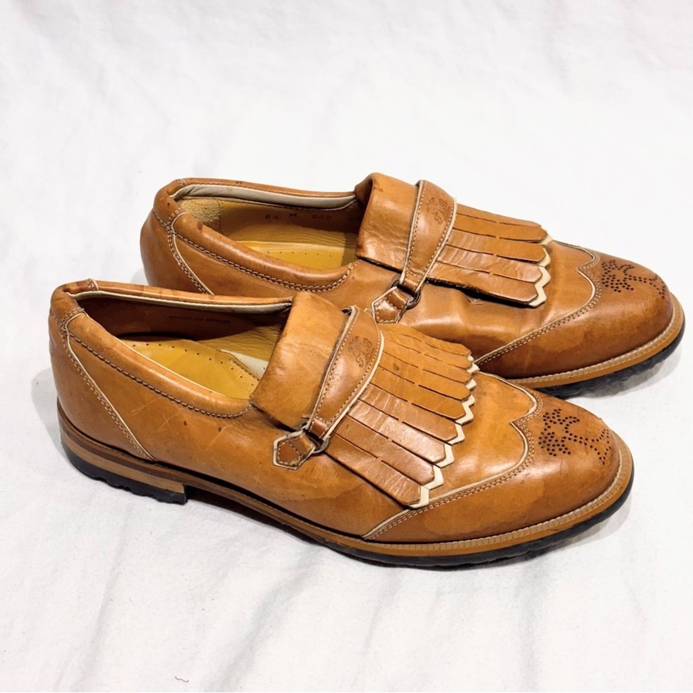 Tommy Bahama Tan Leather Golf Loafers Womens Size 6.5 Slip-On Shoes